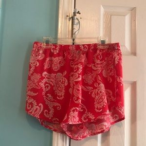 flowy pink and white shorts